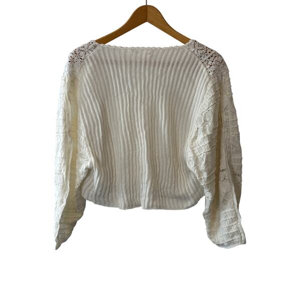 Anthropologie New Ivory Mixed Lace Knit Cropped Sweater Size Medium - Picture 5 of 12